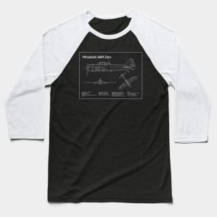 Mitsubishi A6M Zero Airplane Blueprint - PD Baseball T-Shirt